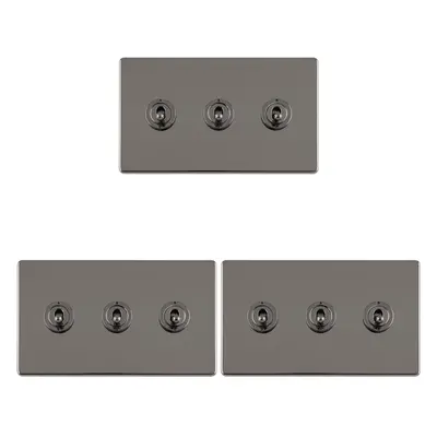 3 PACK Gang Triple Retro Toggle Light Switch SCREWLESS BLACK NICKEL 10A Way