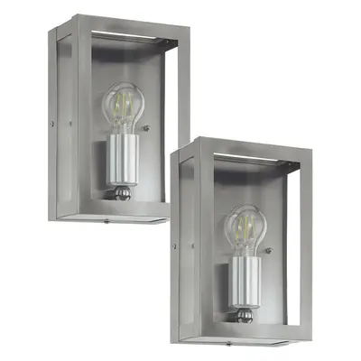 2 PACK IP44 Outdoor Wall Light Stainless Steel Box 1x 60W E27 Porch Lamp