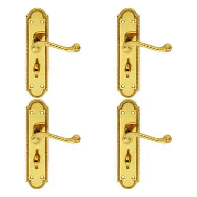 4x PAIR Reeded Scroll Lever on Shaped Bathroom Backplate x 49mm Brass