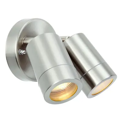 IP44 Outdoor Adjustable Spotlight Brushed Steel Twin GU10 Dimmable Up Down light