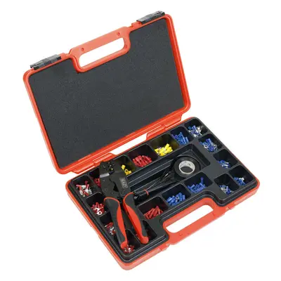 Ratchet Crimping Tool Kit - Steel Jaws - Insulated Grip - Assorted Terminals