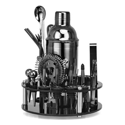 (black, 750mL) Bartender Kit 20-piece Rose Gold Cocktail Shaker Set With Rotating Acrylic Stand 