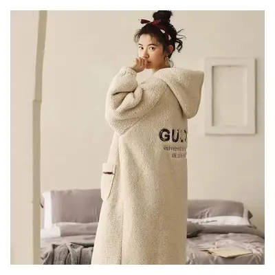 (as the picture, L) Women&apos;s Pajamas Winter Velvet Warm Pyjamas Long Bathrobe Casual Loose H