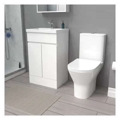 Nes Home 500mm Gloss White Basin Vanity & Close Coupled Toilet