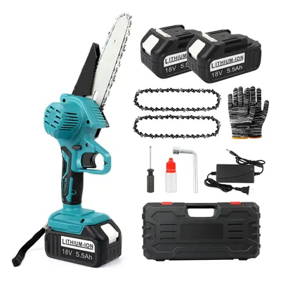 Mini Chainsaw Inch Cordless with 2PCS 5.5Ah Batteries, Handheld Electric Chain Saw for Pruning T