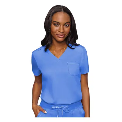 Med Couture Women's V-Neck Scrub Top Modern Fit Tuck-in Top with Stretchy Rib-Knit Shoulders and