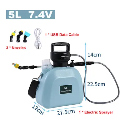 (Blue-5L-7.4V) Electric Battery Sprayer Gardening Watering Flowers Can Agricultural Disinfecting