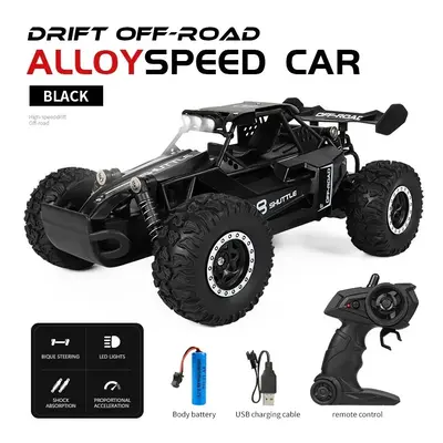 (Black) New RC Car 1:16 2WD with LED Light 2.4G 20KM/H High Speed Off-Road Climbing Remote Contr