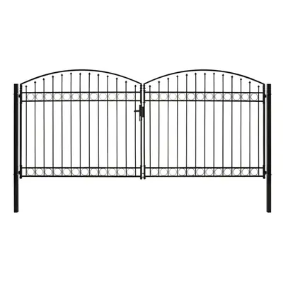 (400 x cm) vidaXL Fence Gate Double Door with Arched Top Steel Black Barrier Multi Sizes