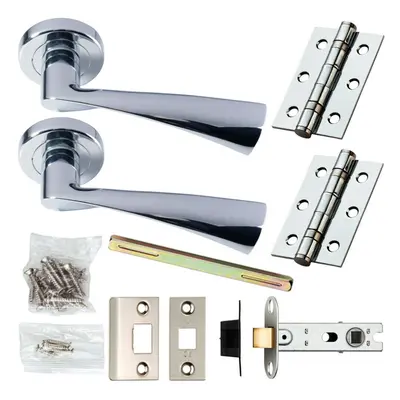 Door Handle & Latch Pack Chrome Modern Curved Twisted Bar Screwless Round Rose