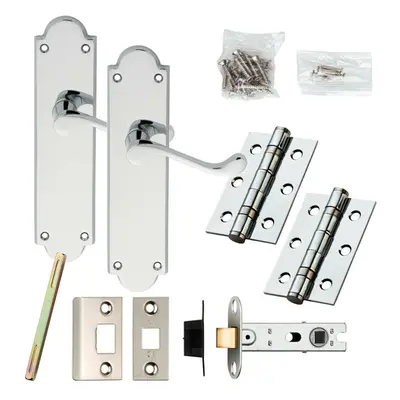 Door Handle & Latch Pack Chrome Victorian Scroll Lever Backplate x 49mm