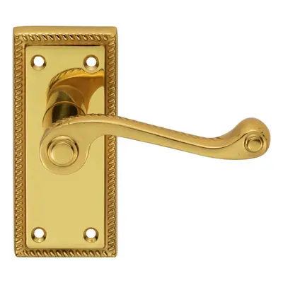 PAIR Reeded Design Scroll Lever on Latch Backplate x 48mm Polished Brass