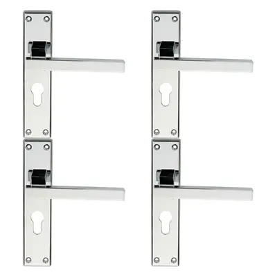 4x PAIR Straight Square Lever on Euro Lock Backplate x 40mm Polished Chrome