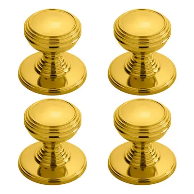 4x Ringed Tiered Cupboard Door Knob 30mm Diameter Polished Brass Cabinet Handle