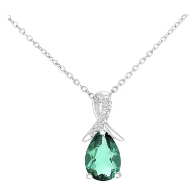 Jewelco London 9ct White Gold Round 2pts Diamond Pear 0.61ct Created Emerald Kiss Crossover Pend