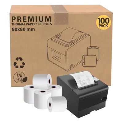 (100) x 80mm thermal till rolls extra paper Smudge Free Till Rolls for PDQ Machines