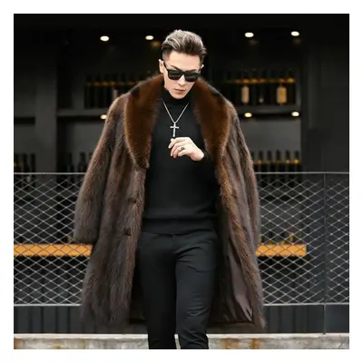 (brown, 3XL) Marten Overcoats Men&apos;s Whole Mink Autumn And Winter New Thickened Long Section