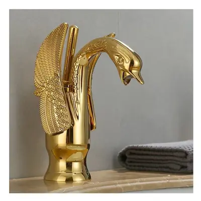 Brass Polished Golden Swan Shape Sink Faucet