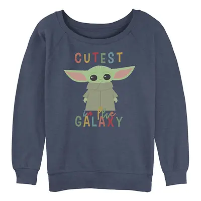 Juniors Star Wars The Mandalorian Grogu Cutest in the Galaxy Sweatshirt Blue Heather Medium