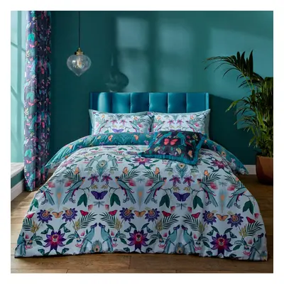 Catherine Lansfield Mya Tropical Floral Reversible Double Duvet Cover Set with Pillowcases Duck 