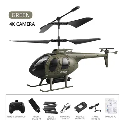 (green with 4K) RC Helicopter Military 4CH LED Lights 4K Camera Altitude Hold Remote Control Hel