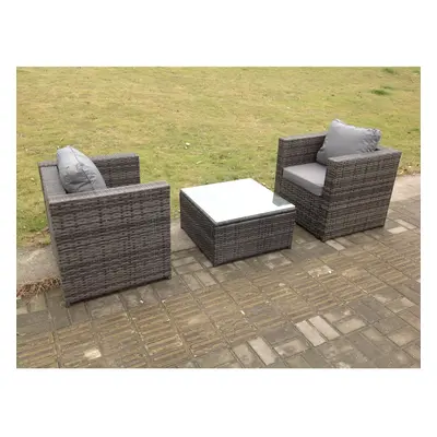 Fimous Rattan Lounge Garden Furniture Chairs Square Coffee Table Set