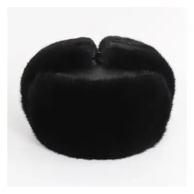 (black, 58cm-59cm) New Winter Men Outdoor Real Mink Fur Bomber Hats Male Super Warm 100% Natural