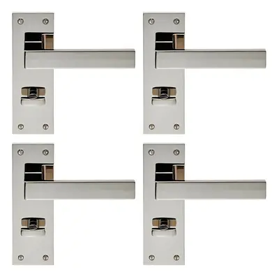 4x PAIR Straight Square Handle on Bathroom Backplate x 50mm Polished Nickel