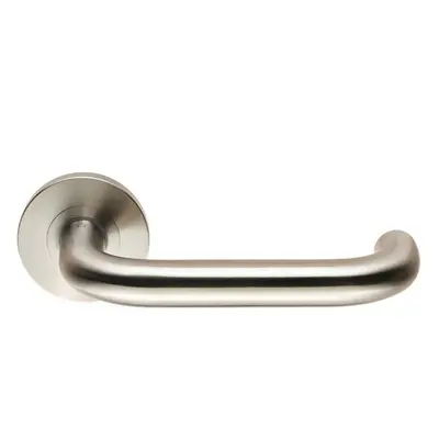 PAIR Round Bar Safety Handle on Round Rose Concealed Fix Satin Steel