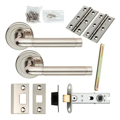 Door Handle & Latch Pack Polished & Satin Nickel Elliptical Bar Screwless Rose