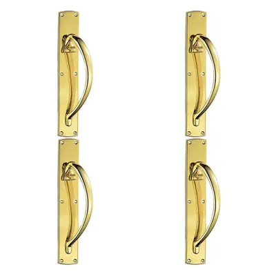 4x Right Handed Curved Door Pull Handle x 75mm Backplate Polished Brass