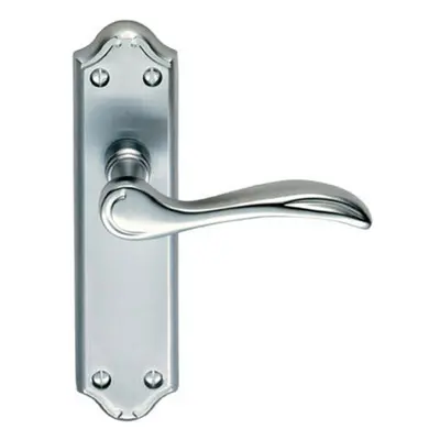 PAIR Curved Door Handle Lever on Latch Backplate x 45mm Satin Chrome