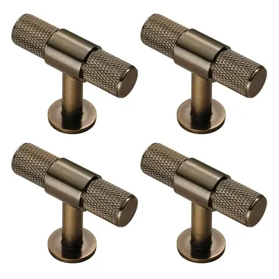 4x Knurled Cupboard T Shape Pull Handle x 13mm Antique Brass Cabinet Handle