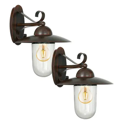 2 PACK IP44 Outdoor Wall Light Antique Brown Steel Fisherman Lamp 1x 60W E27