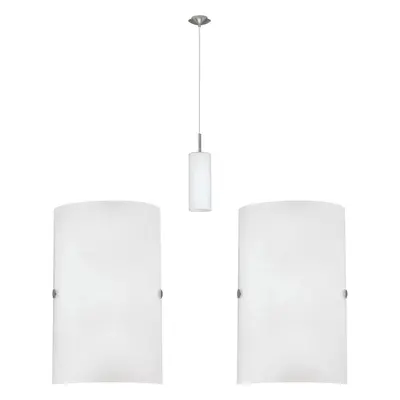 Ceiling Pendant Light & 2x Matching Wall Lights Satin Nickel Glass Hanging Lamp