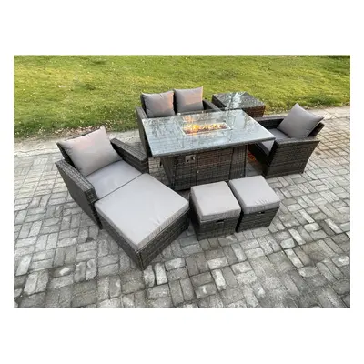 Fimous SeaterÂ Outdoor Rattan Sofa Set Garden Furniture Gas Firepit Dining Table Heater with Foo