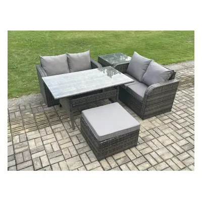 Fimous Garden Patio Furniture Wicker Rattan Oblong Rectangular Dining Table and Loveseat Sofa se