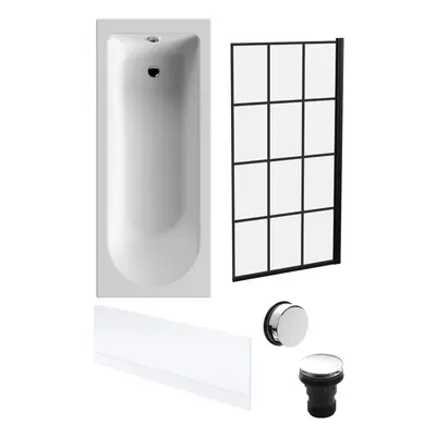 Round Single Ended Bath, Black Framed Screen, Front Panel, Chrome Waste-1700x700mm