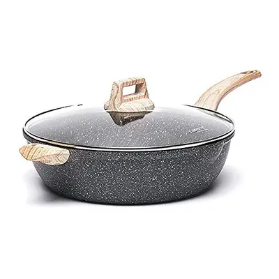 CAROTE Nonstick Saute Pan with Lid, 32cm/6 Litre Induction deep Frying pan with Granite Coating 