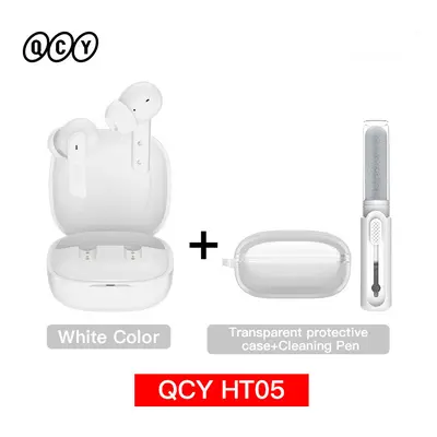 (White with Case Pen) QCY HT05 ANC Wireless Earphone 40dB Noise Cancelling Bluetooth 5.2 Headpho