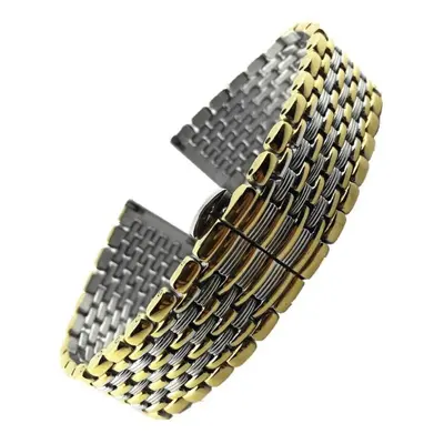 (Middle Gold 14mm) 12/13/14/16/18/20/22mm Butterfly Buckle Watch Band Strap Stainless Steel Watc