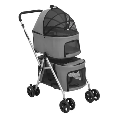 (grey) vidaXL 2-Layers Folding Dog Stroller 83x48x97 cm Oxford Fabric Multi Colours