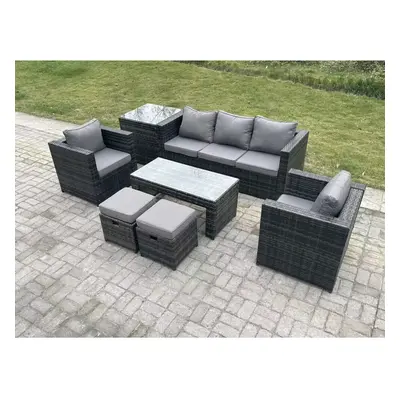 Fimous Lounge Rattan Sofa Set Outdoor Garden Furniture Oblong Rectangular Coffee Table Stools Ex