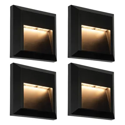 4 PACK Square IP65 Guide Light - Indirect 1.1W Warm White LED - Black ABS