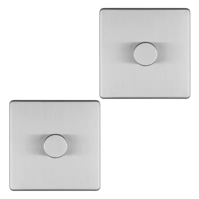 2 PACK Gang Dimmer Switch Way LED SCREWLESS SATIN STEEL Light Dimming Wall