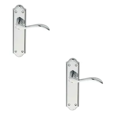 2x PAIR Curved Door Handle Lever on Latch Backplate x 45mm Polished Chrome