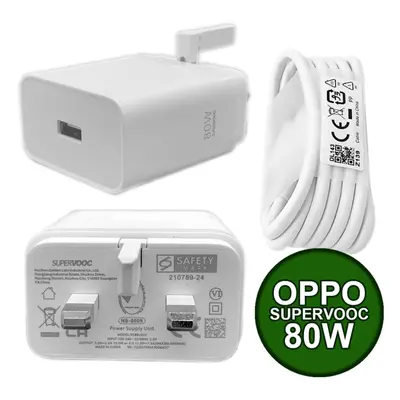 Official Oppo SuperVooc 80W Adapter UK Charger VCB8JAYH Plug Head USB C Cable