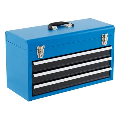 Portable Steel Tool Box Toolbox With Drawers & Top Tray-Blue