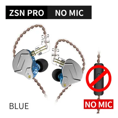 (Blue no mic) KZ ZSN PRO 1BA+1DD Hybrid technology HIFI Metal In Ear Earphones Bass