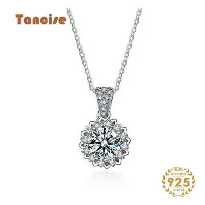 (silver, 1CT) Tancise S925 Sterling Silver Moissanite Luxury Personality Pendant Necklace Women&